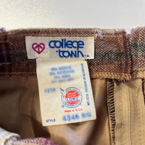 College Town Plaid Skirt Vintage Union Label Ladies Size SMALL Brown Wool Blend - Picture 4 of 5